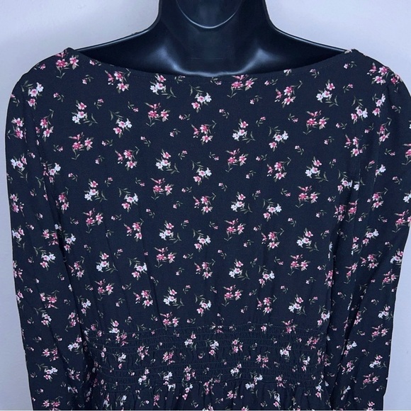 MEDIUM AMERICAN EAGLE BLACK PINK FLORAL  DRESS COTTAGE  LONG SLEEVE - Picture 6 of 12